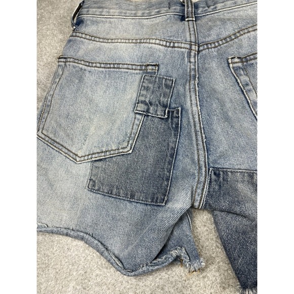 We‎ The Free Denim Shorts Patchwork Distressed Frayed Hem Casual EUC Size 24 - Picture 9 of 9